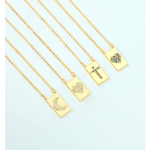 Womens necklace Square Pendant Gold Cubic Zirconia Necklace Cross, Love Heart, Moon, Lemon Various Style Necklaces