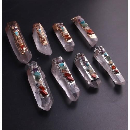 12PCS 7 Chakra White Crystal Pillar Pendants Natural Stone Necklace Pendant Orgone Energy Amulet Pendulum Jewelry Radiesthesia