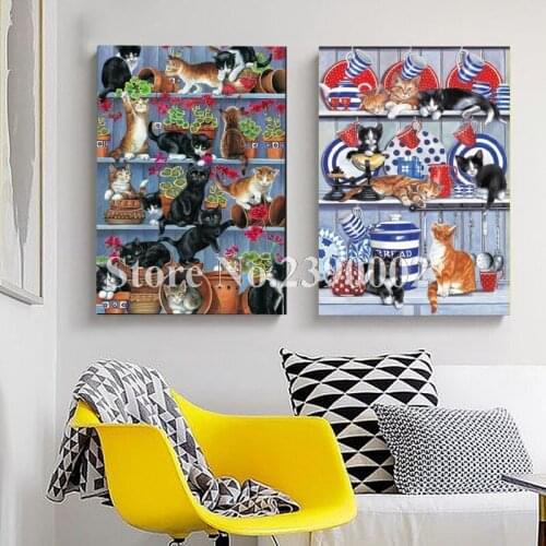 5D DIY Diamond Embroidery Animal Cat Full Diamond Painting Cross Stitch Kit Living Room Needlework Set Embroidery Mosaic Gifts