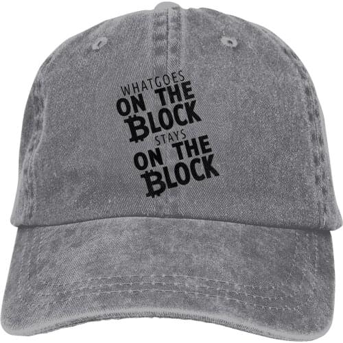 Blockchain What Goes On The Block Stays On The Block The Baseball Cap Peaked capt Unisex Outdoor Custom Dogecoin Bitcoin Hats