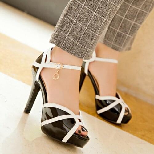 Big Size high heels sandals women shoes woman summer ladies Fish-mouth Belt Buckle Waterproof Table High-heeled Shoes
