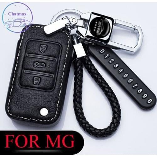 For MG 6 ZS GS MG3 MG5 2018 Car Key Bag Genuine Leather Case Fob Cover Red Black Holder Interior Accessories