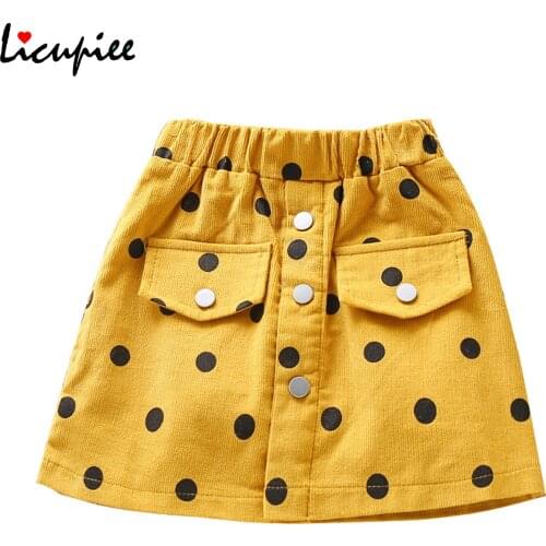Baby Girl Skirts Toddler Bay Girl Mini Skirt, Casual Elastic Waist Polka Dots Print Button Front A-line Skirt 3-8 Years