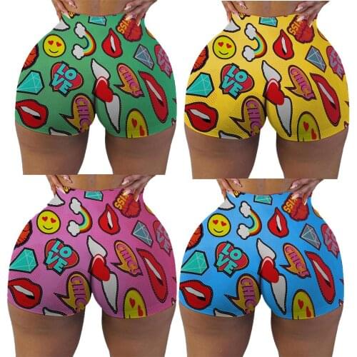 DPSDE 2020 fashion new women street hip hop style short pants elastic high waist printed 4 color tight short pants