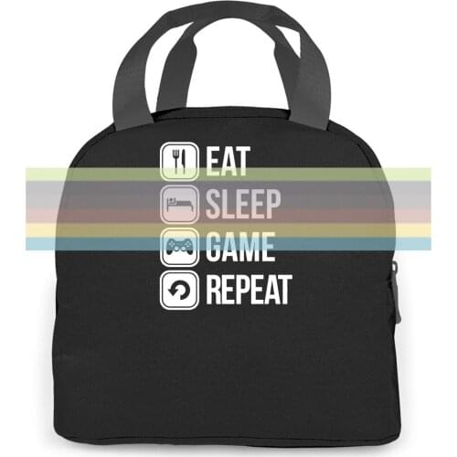 Eat Sleep Game Repeat Twitch Youtube Gamer Play CS Go MMO RPG Gameboy women men Portable insulated lunch bag adult
