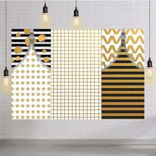 Surprise Girl Backdrop Gold Glitter Silver Stripe Polka Dots Photography Background Zipper Sweet Girls Doll Birthday Party Decor