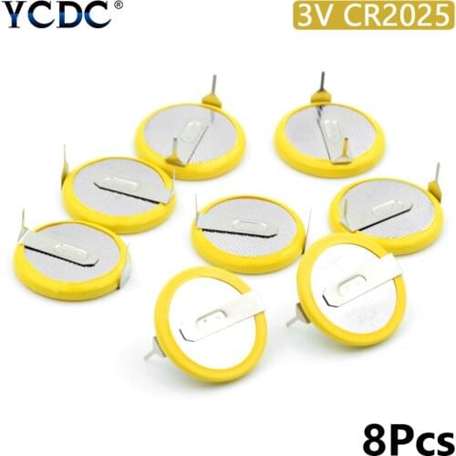 8pcs/lot YCDC CR2025 2 Solder Feet Pins 3V Button Cell Batteries Tabs 150mAh Lithium Coin Battery Drop Shipping