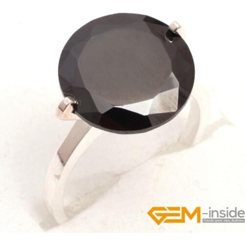 Ring 14mm Natural Stone (Black Agates Opalite Crystals ) Beads Tibetan Silver Base Classical Ring For Party Gift Sent By Random