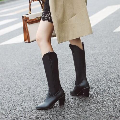 Western Cowboy high boots womens knee high boots pointed thin thick heels long boots Knight boots