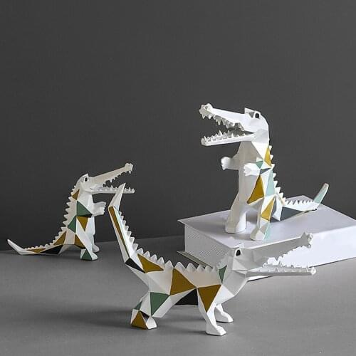 Creative Modern Crocodile Figurine Animal Statue Geometric Resin Alligator Sculpture Crafts Modern Home Decoration Ornaments