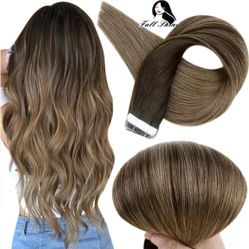 Full Shine Tape In Human Hair Extensions Balayage Color 50g 20 Pcs 100% Machine Remy Human Hair Tape On Hair Extensions Glue On