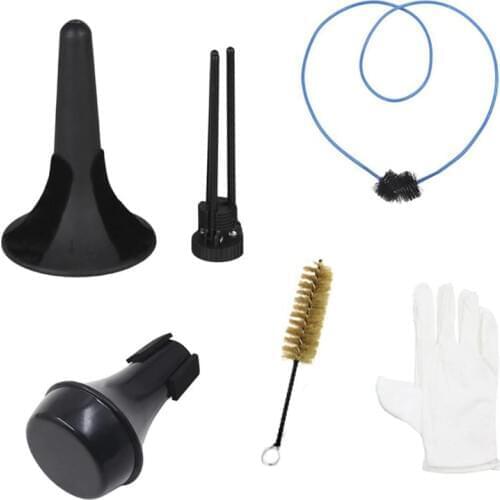 Trumpet Cleaning Care Kit Portable Trumpet Tripod Stand Holder Detachable Leg with Trumpet Mute Clean Brushes Gloves