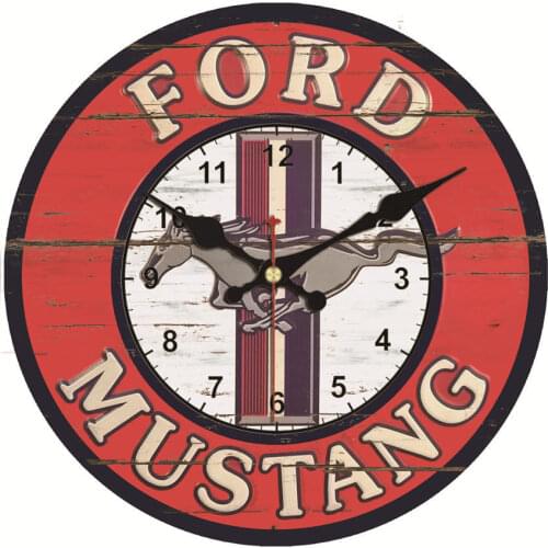 Red Horse Mustang Sound Exclusive Ford Gift Birthday Gift Car Wall Clock Battery Operated Roman Numeral Non Ticking Large Clock