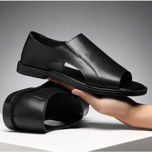 New Fashion Rome Sandals For Male Leather Beach Sandals Black Men Summer Shoes Comfortable Gladiator Men Sandals