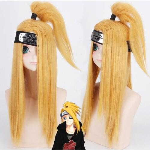 Cosplay Wigs Japanese Anime Halloween Party Stage Play Yellow Long Hair Head Costume Anime Cosplay