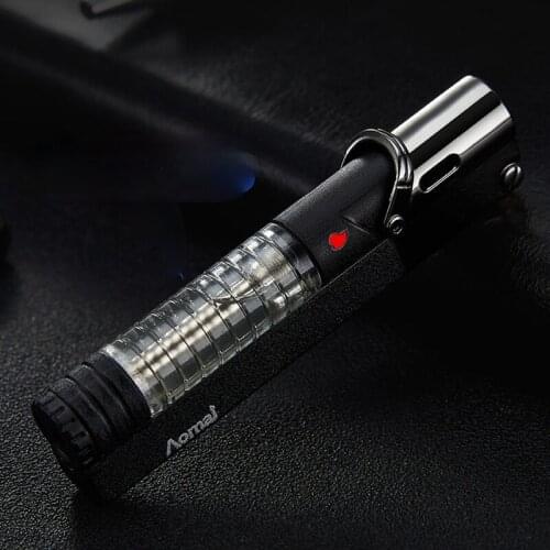 Personalized Side Sliding Grinding Wheel Ignition Straight The Blue Flame Windproof Lighter Fixed Fire Switch Visual Air Box