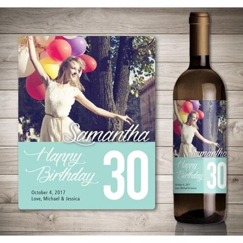 Personalized Photo Birthday Party Wine Label, Wine Bottle Label, Custom Wine Bottle Stickers, Birthday Gift Idea, Wine Stickers