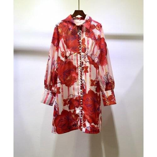 09 2021 Spring Free Shipping Dress Lapel Neck Long Sleeve Red Shirt Skirt Fashion Womens Clothes Dress SH