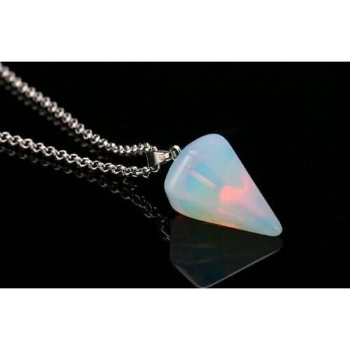 Reiki Hexagonal Column Quartz Necklaces Pendants Fashion Natural Stone Opal Pink Crystal Pendant Necklace For Women Men Jewelry