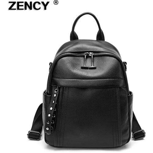 ZENCY 2020 NEW Soft 100% Genuine Cow Leather Youth Girl Women Backpack Lady Real Top Layer Cowhide Book Bag Style Knapsack Bags
