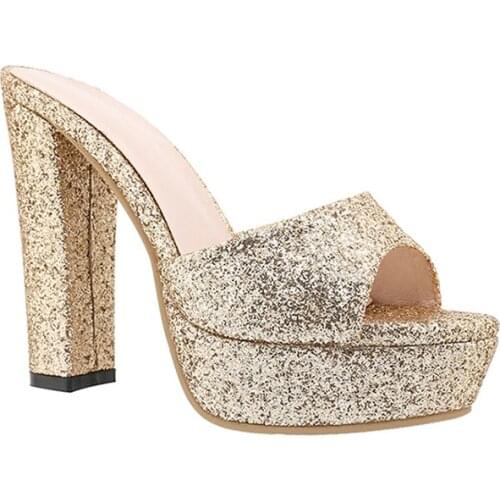 2020 Summer Sequined Waterproof Platform High Heel Thick Silver Sandals Gold Shoes White Slippers Beach Sandals Shoes