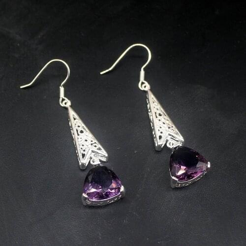 Gemstonefactory Big Promotion Single Unique 925 Silver Rare Purple Amethyst Women Ladies Gift Dangle Drop Earrings 20213692