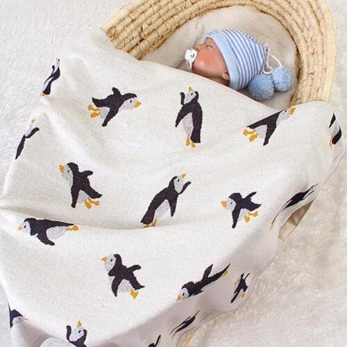 100x80cm Knitted Cartoon Penguin Baby Blanket Infant Stroller Cover Swaddle Wrap Blanket Swaddling 2021