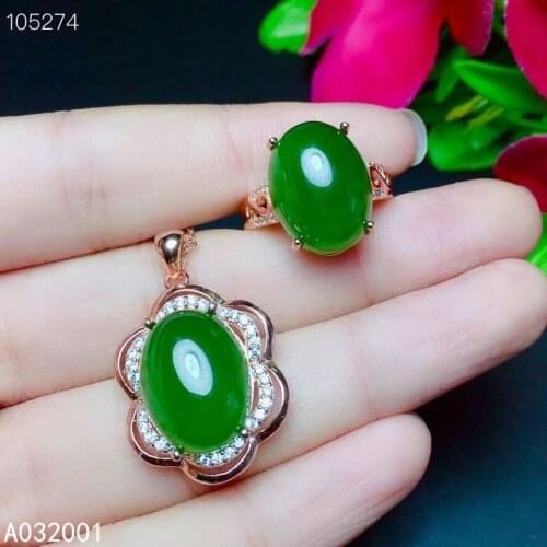 KJJEAXCMY fine jewelry natural Jasper 925 sterling silver womengemstone pendant necklace chain ring set support test luxury