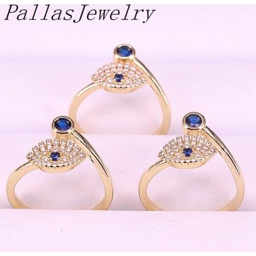 10Pcs Gold Color Top Quality Pave Setting CZ Zirconia Trendy Eye Rings Open Adjusable Ring For Women