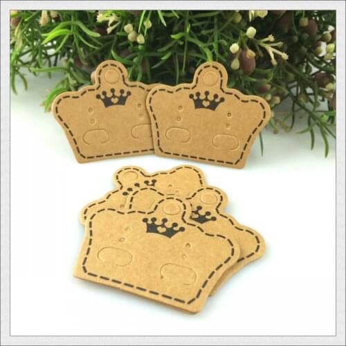 Stock Kraft Paper Earring Cards Tags 5x4cm Crown Shape Brown Jewelry Ear Studs Packaging Display Cards Thick 100pcs