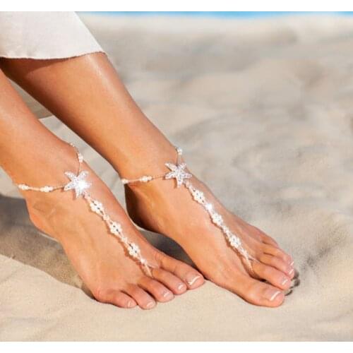 2Pcs Pearl Ankle Chain Beach Wedding Foot Jewelry Barefoot Sandal Anklet Chain