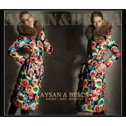 2016 Winter jacket women down jackets Outwear Down Coat Brand raccoon fur Hooded Down Coats Flower X-long Down Jacket Outwear