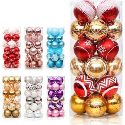 24PCS/box Christmas Painted Ball Set Christmas Tree Ornaments Hanging Tree Pendants Gold Pink Champagne Red Home Xmas Decor