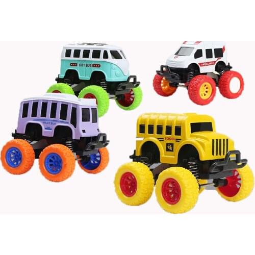 4 Styles 1:64 Mini Alloy Bus Toy Diecast Car Simulated School Bus Ambulance Toy Pull Back Vehicle Metal Model for Kids Xmas Gift