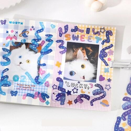 4style Kawaii Ribbon Holographic Stickers Scrapbooking Postcard Mobile Phone Stationery Children DIY Decorative Sticker