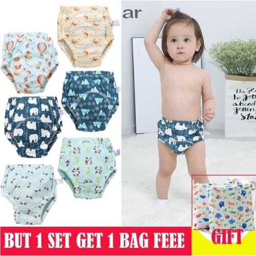 6PCS Cloth Diaper Washable Cute Baby Diapers Reusable Nappy Baby Training Pants Kids Baby Cotton Training Pants Panties Nappy