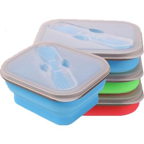 600ML Collapsible Lunch Box Silicone Dinnerware Lunch Box One Grid Food Storage Container Portable with Lid Picnic Camping Box