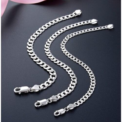 925 Sterling Silver Original 100% Mens 5/6/7MM Hand Bracelets Luxury Bracelet Vintage Jewelry Jewellery Accessories