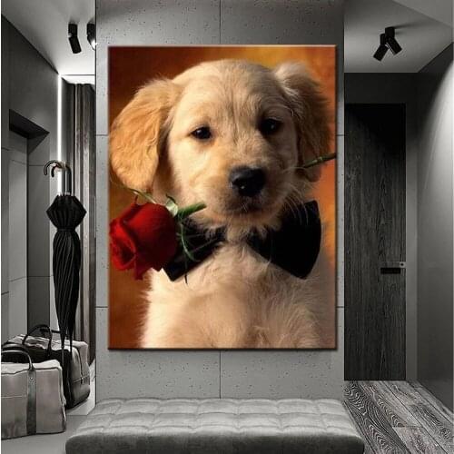 DIY 5D Diamond Painting Golden Retriever Dog Full Round Drill Cross Stitch Diamond Embroidery Animal Mosaic Rhinestones Decor