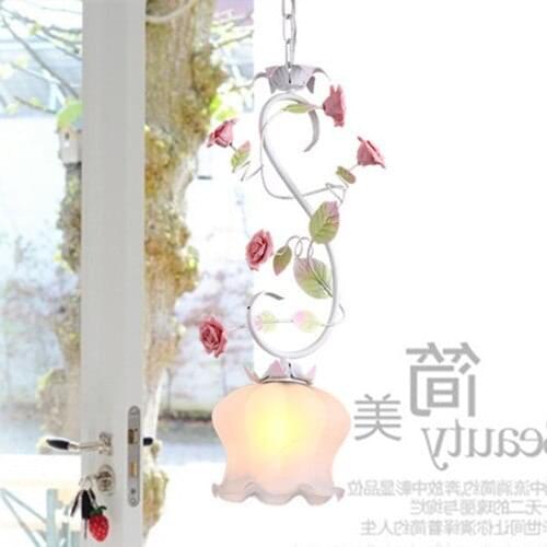American Korean Style Pink Flower Iron Pendant Light Restaurant Bedroom Romantic Children Room Lighting Ing lampen industrieel