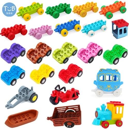 Big Building Block Traffic Vehicle Train Car Bottom Motorcycle Carriage Trailer Boat Accessory Toy Compatible Big Size Bricks