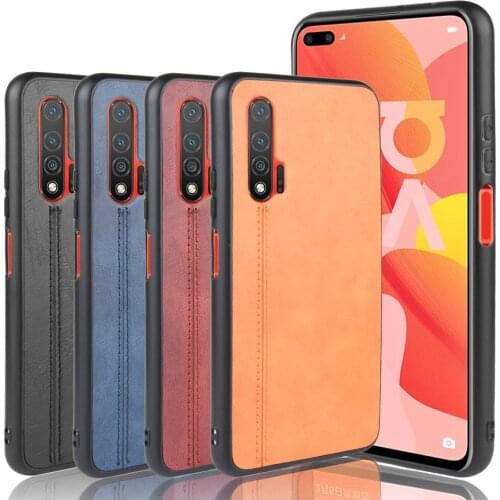 For Huawei Nova 6 Case Huawei Nova6 5G Suture Calfskin Soft Edge PU Leather Hard Phone Cover For Huawei nova 6 4G Back Case