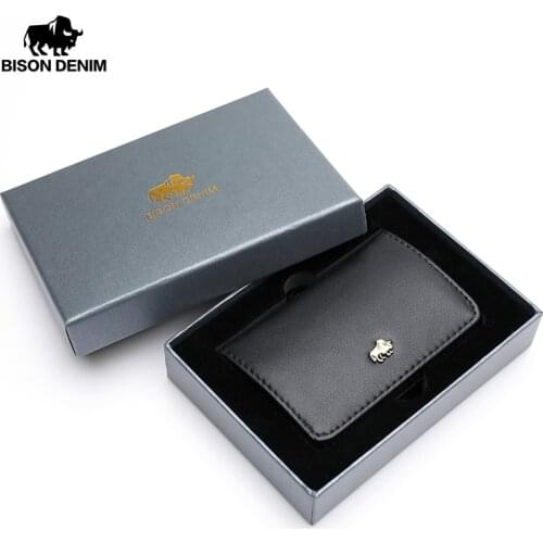BISON DENIM Genuine Leather Business Card Holder ID Card Case Credit Card Holder Case Wallet Cowskin Leather W9504-1B