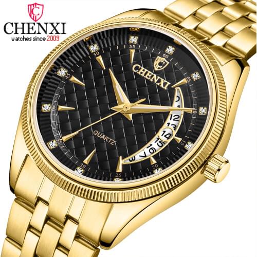 CHENXI Top Men Watch Luxury Brand Stainless Steel Waterproof Quartz Wristwatch Mens Watches Fashion Golden Business Male Clock