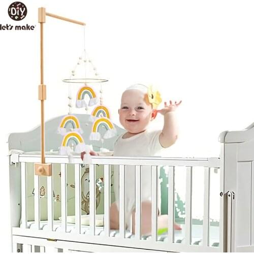 Lets Make 1Pcs Baby Wooden Bed Bell Stand Crib Mobile Bed Bell Stand Hanging Rattle Kids Toy Support Frame Gift Box Packaging