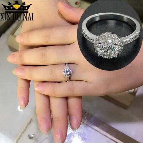 Geometric Round Zircon Wedding Silver Ring for Women Micro-inlaid Simulation Luxurious Ring Jewelry Marriage Ring