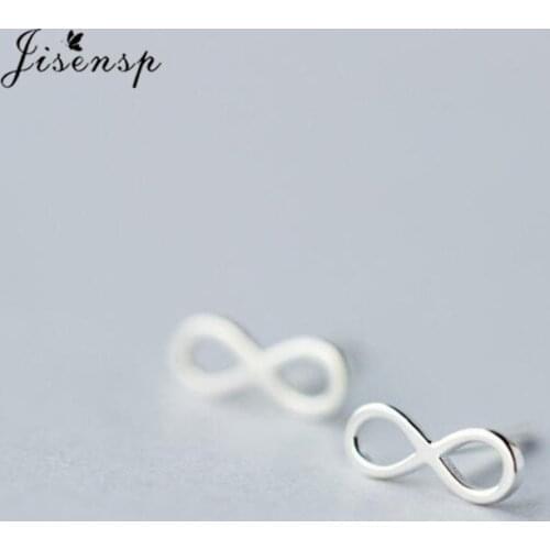 Jisensp Simple Creative Infinite 8 Shaped Stud Earrings 925 Sterling Silver Earrings Fashion Jewelry for Women Punk Party Gift