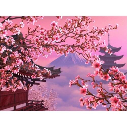 JMINE Div 5D Japanese Cherry Blossoms Flower Mount Fuji Full Diamond Painting kits art Scenic 3D paint by diamonds