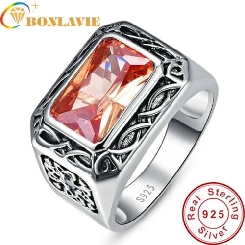 100% 925 Silver Unisex Ring Antique 11.28g 6.75ct Morganite Jewelry Rings For Women Men or Couple Size 6 7 8 9 10 11 Gift Packed