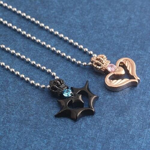 2Pcs Valentines Day Ornaments Her King His Queen Letter Couple Face Pendant Heart Necklace Jewelry Party Gifts